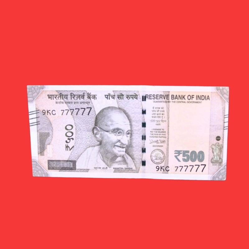 Indian ₹500 Fancy Currency Note – Serial Number 9KC 777777 | Repeating Number Collectible