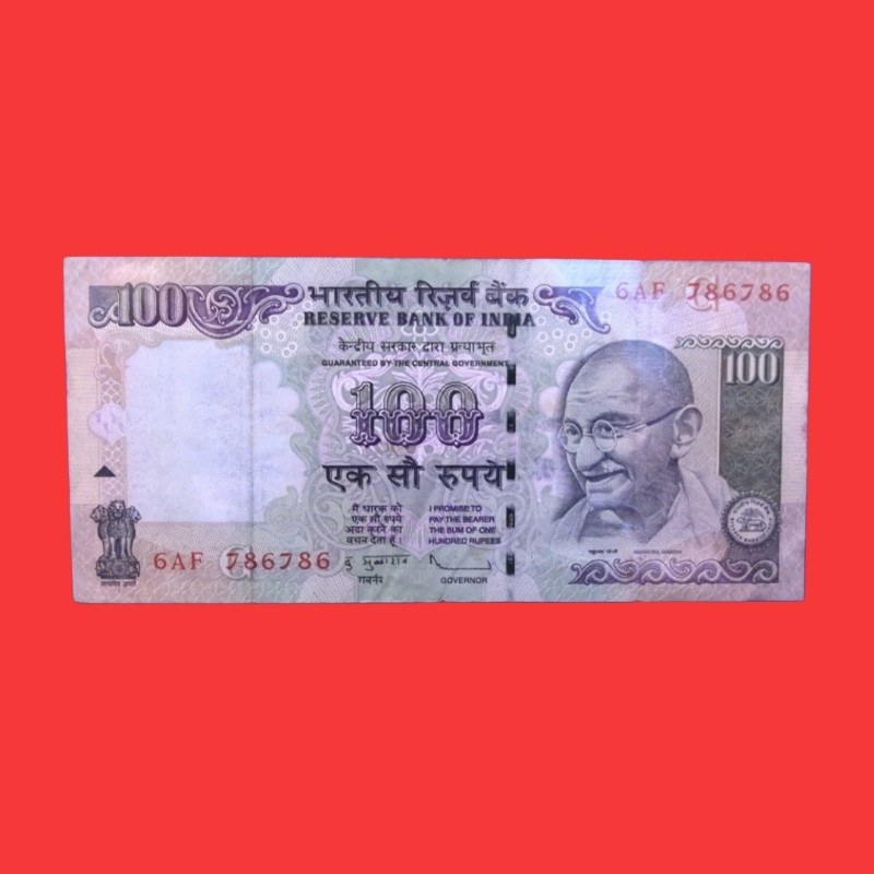 Indian ₹100 Fancy Currency Note – Serial Number 6AF 786786 | Rare 786786 Repeating Number Banknote