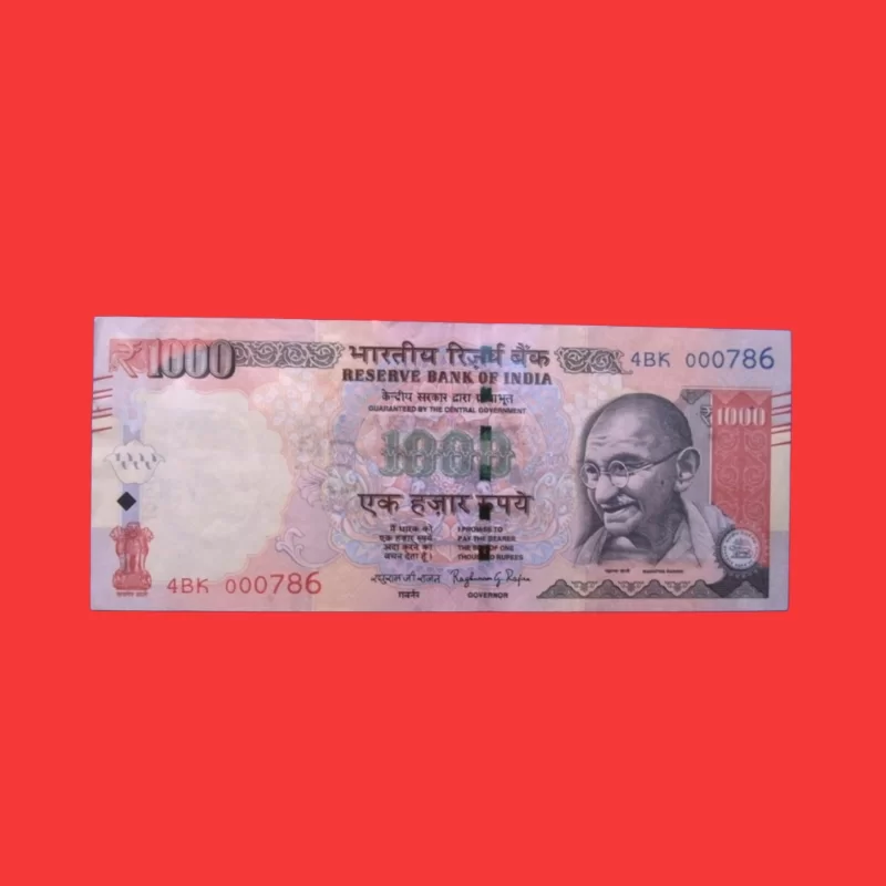 Indian ₹1000 Fancy Currency Note – Serial Number 4BK 000786 | Rare 000786 Lucky Number Banknote