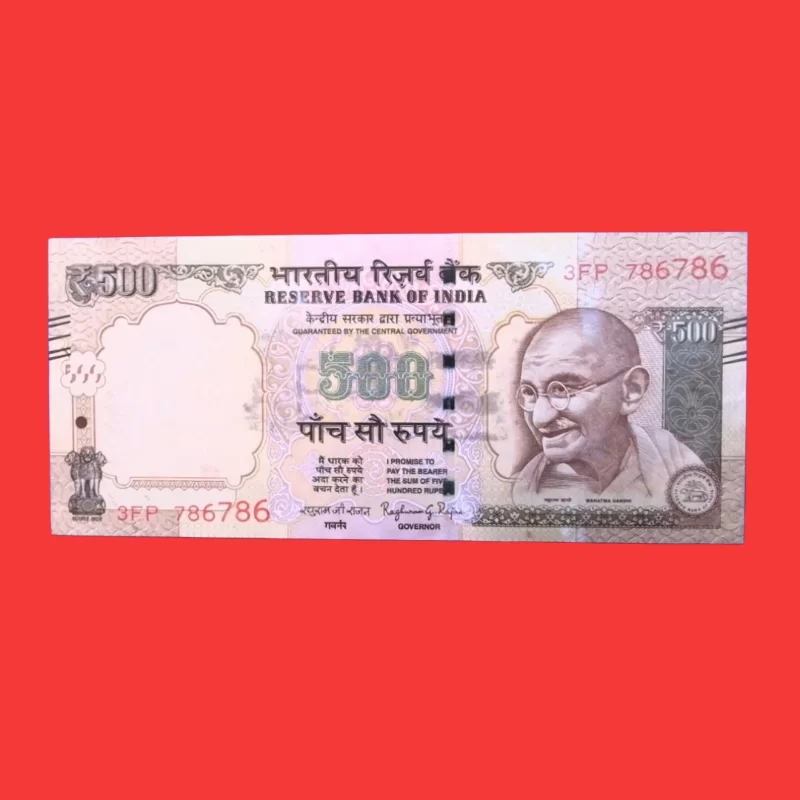 Indian ₹500 Fancy Currency Note – Serial Number 3FP 786786 | Rare 786786 Repeating Number Banknote