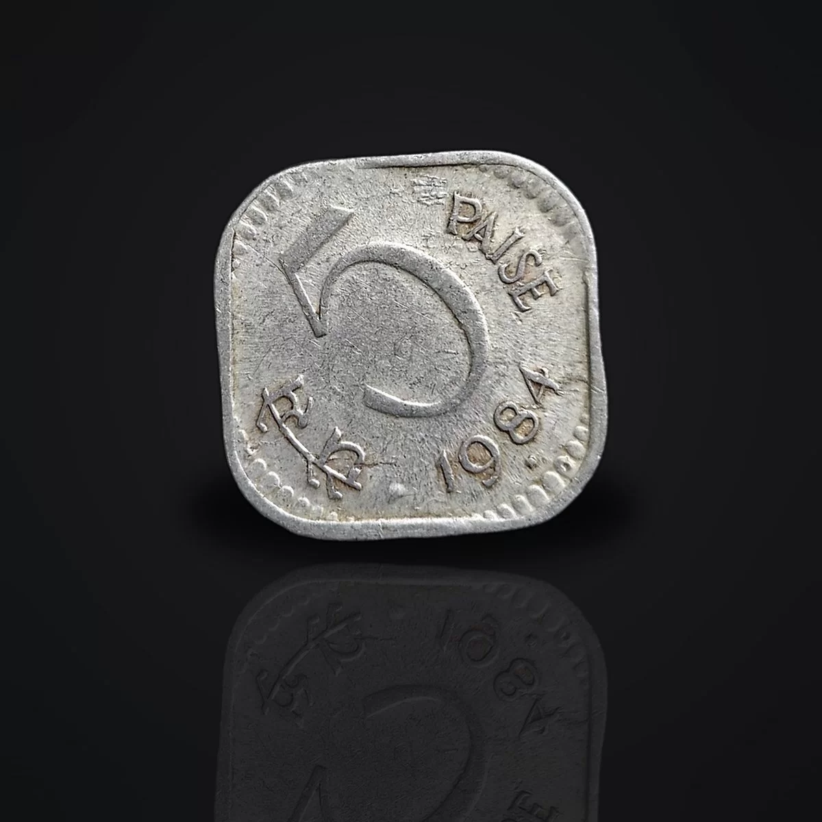 1984 India 5 Paisa Aluminium Coin | Vintage Square Indian Coin | Old Collectible Currency