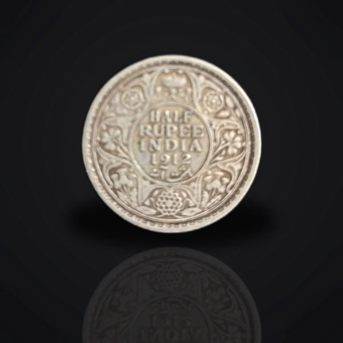1912 British India Half Rupee Silver Coin – King George V | Antique Coin — image 2